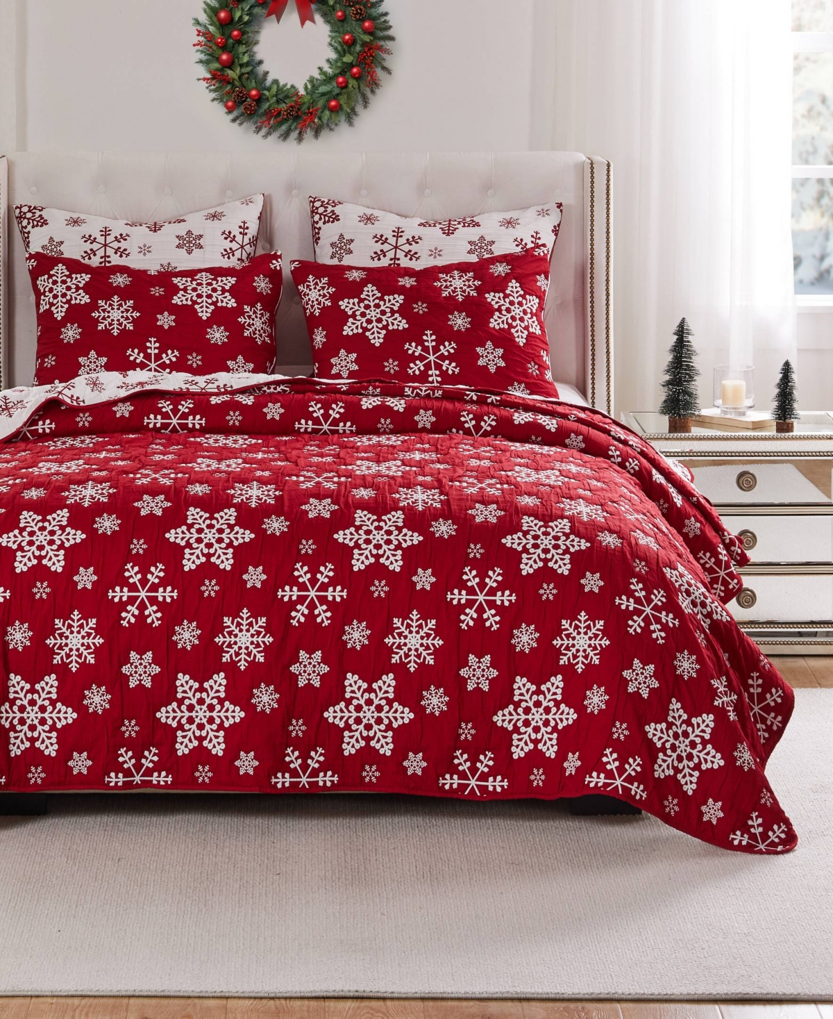 Greenland Home Fashions Snowflakes Holiday Matelasse 3-pc. Coverlet Set, King In Red