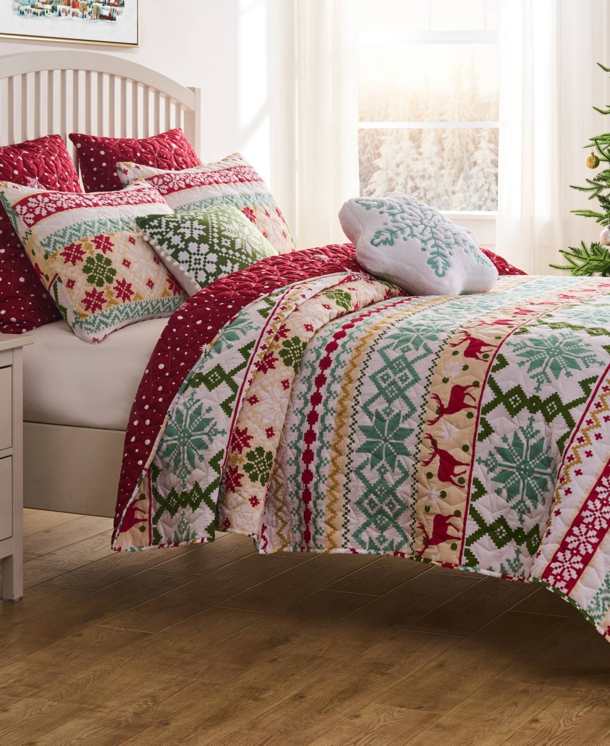 Greenland Home Fashions Fair Isle Snow 3-pc. Quilt Set, Full/queen In White