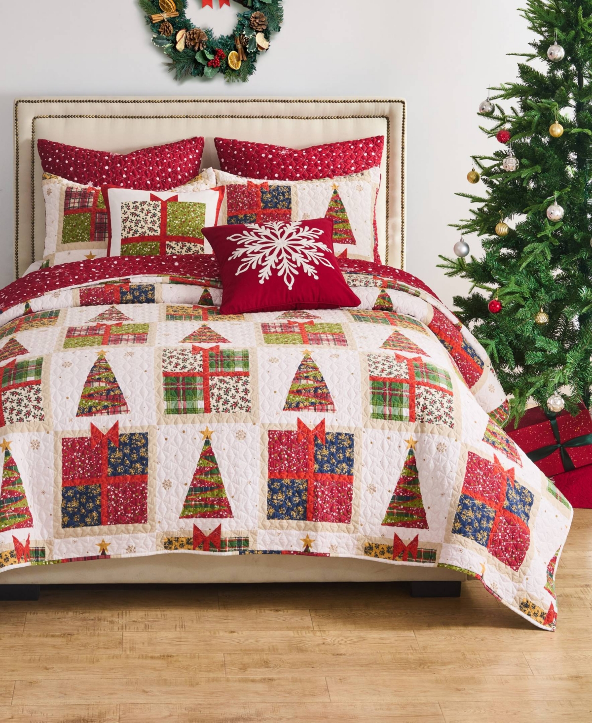 Greenland Home Fashions Deck The Halls Holiday 3-pc. Quilt Set, King In Red