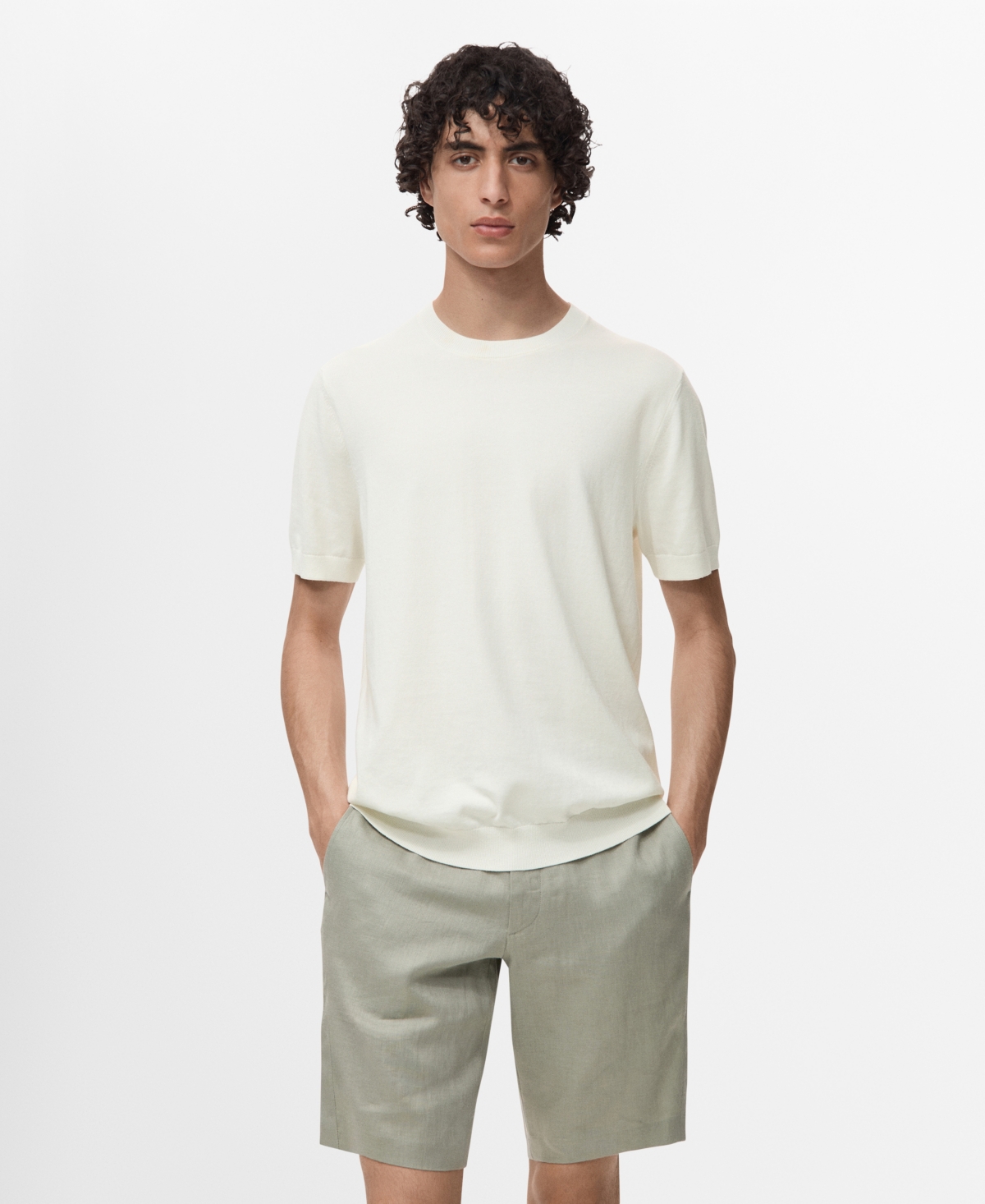 Mango Short Sleeve Cotton Crewneck Sweater In White
