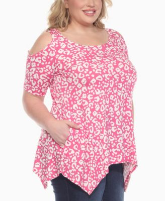 Plus Size Cold Shoulder Leopard Print Short Sleeve Knit Top