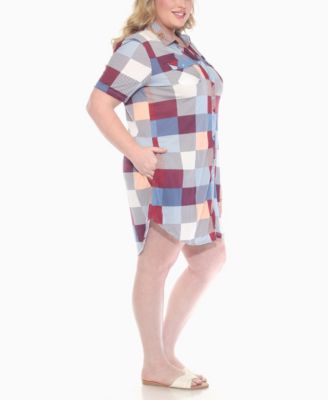 Plus Size Short Sleeve Plaid Button-Down Shirt Dress