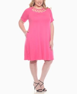Plus Size Short Sleeve Crisscross Neck A-Line Dress