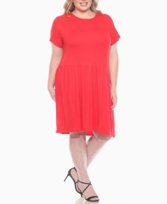 Plus Size Asymmetrical Waist and Short Sleeve Swing Dress