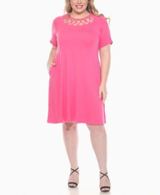 Plus Size Short Sleeve Crisscross Neck A-Line Dress