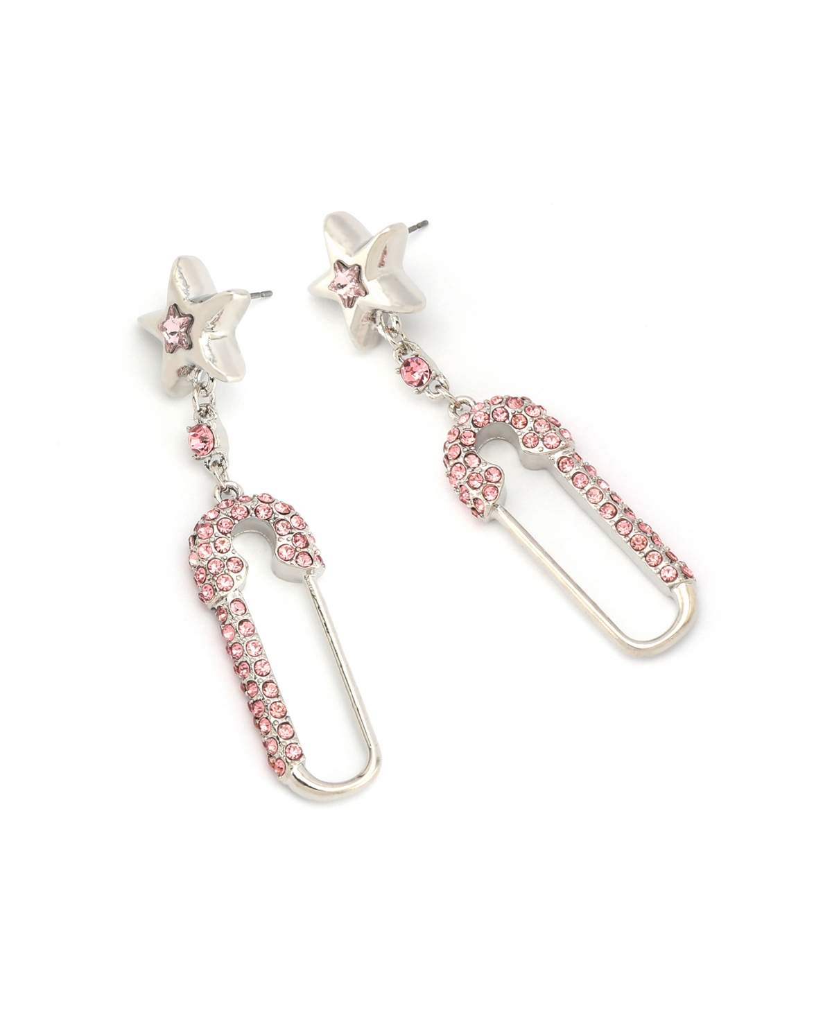 Betsey Johnson Faux Stone Star Safety Pin Drop Earrings In Pink