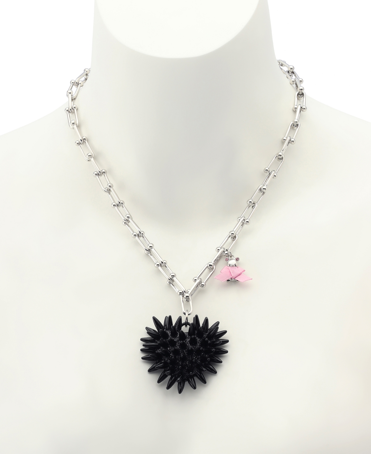 Betsey Johnson Faux Stone Spiky Heart Pendant Necklace In Black