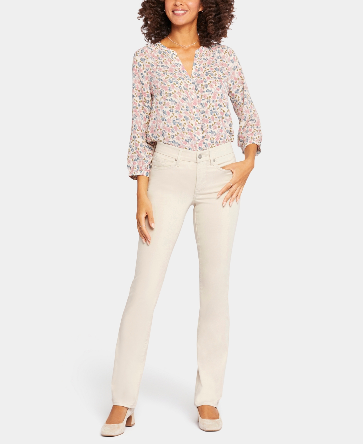 Nydj Petite Waist-match Marilyn Straight Jeans In White