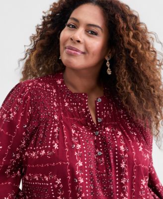 Plus Size Cotton Smocked-Yoke Top, Macy's Exclusive