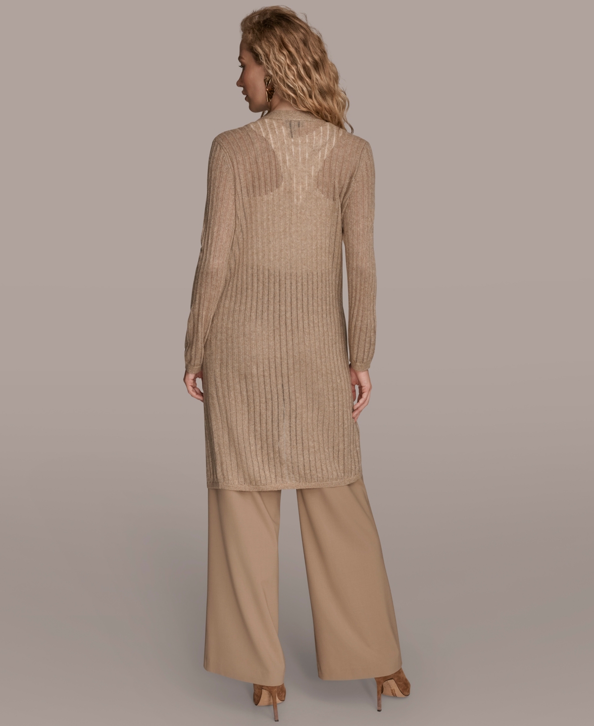Donna Karan New York Pointelle Cardigan In Brown
