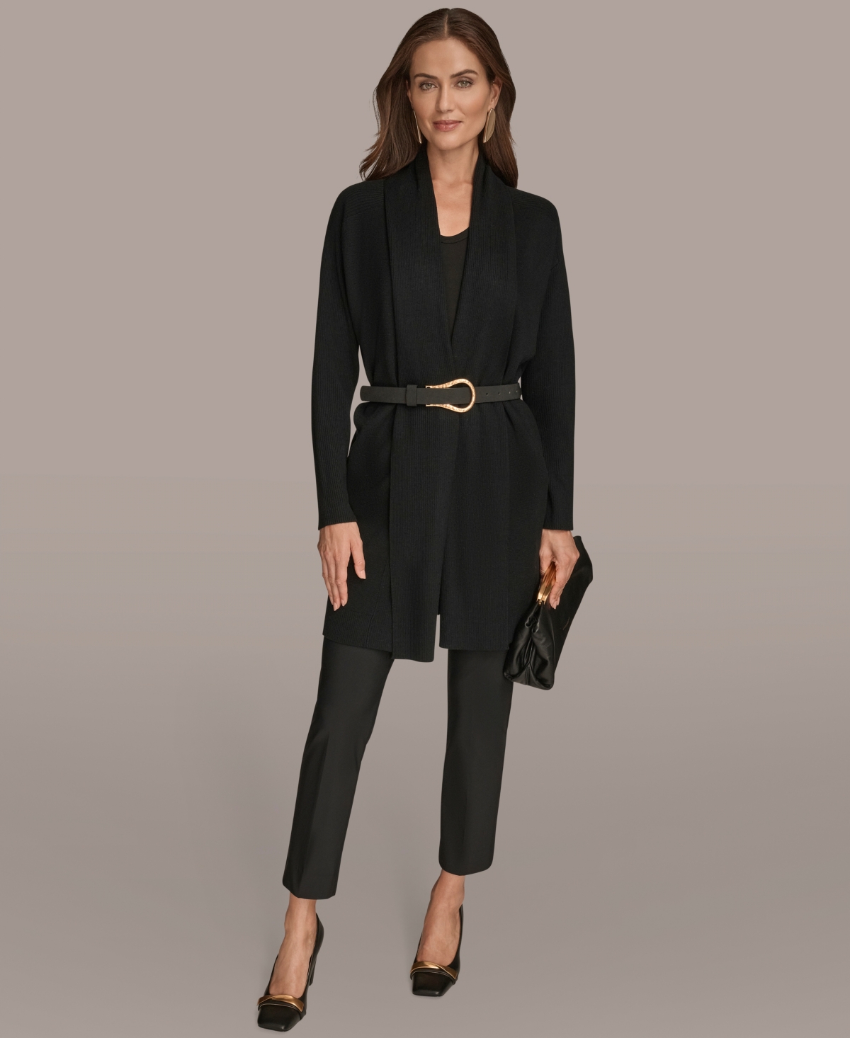 Donna Karan New York Belted Cardigan In Black