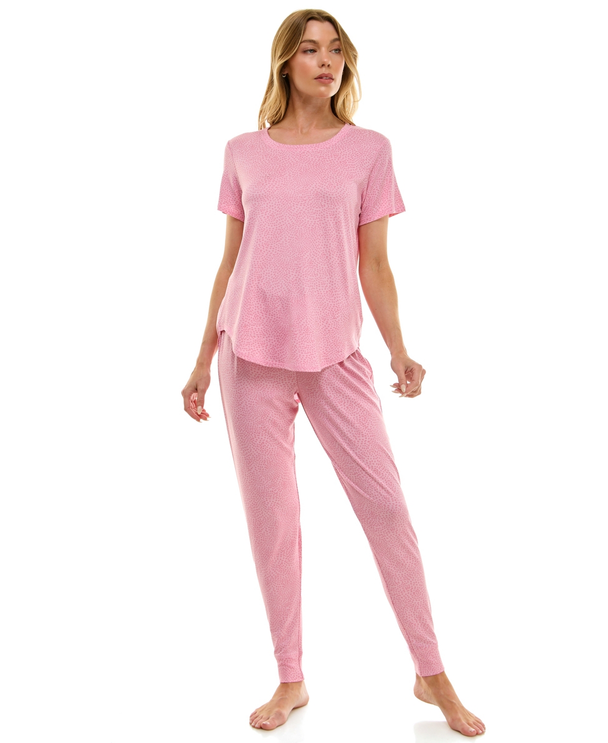 Roudelain Printed Short Sleeve Top & Jogger Pajama Set In Pink