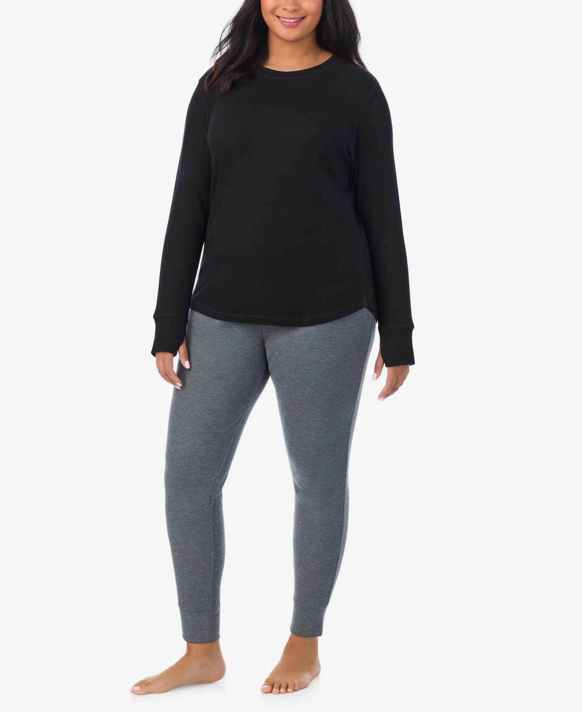 Cuddl Duds Plus Size Cozy Stretch Thermal Crew Neck Top In Black