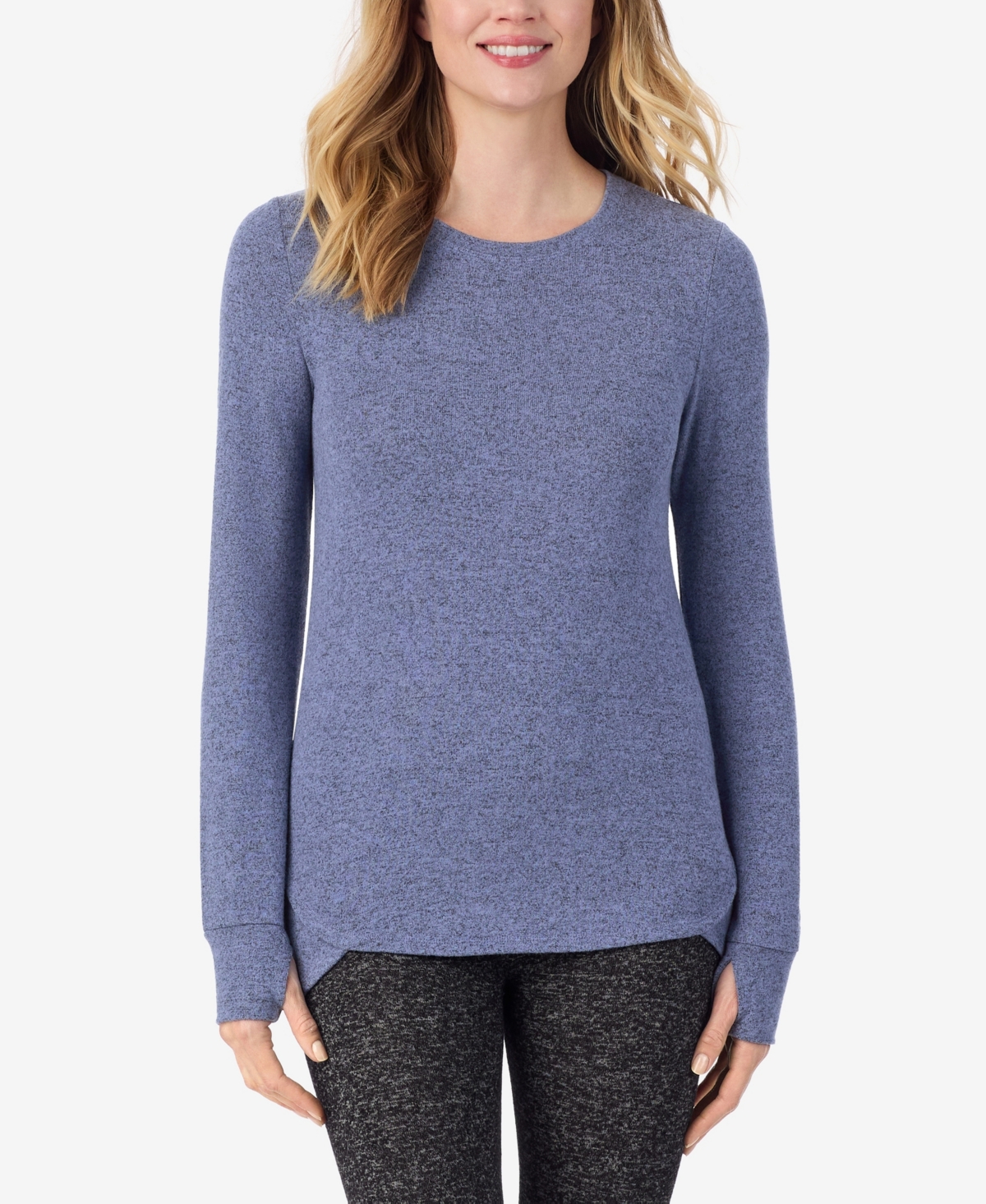 Cuddl Duds Petite Soft Knit Crewneck Top In Blue