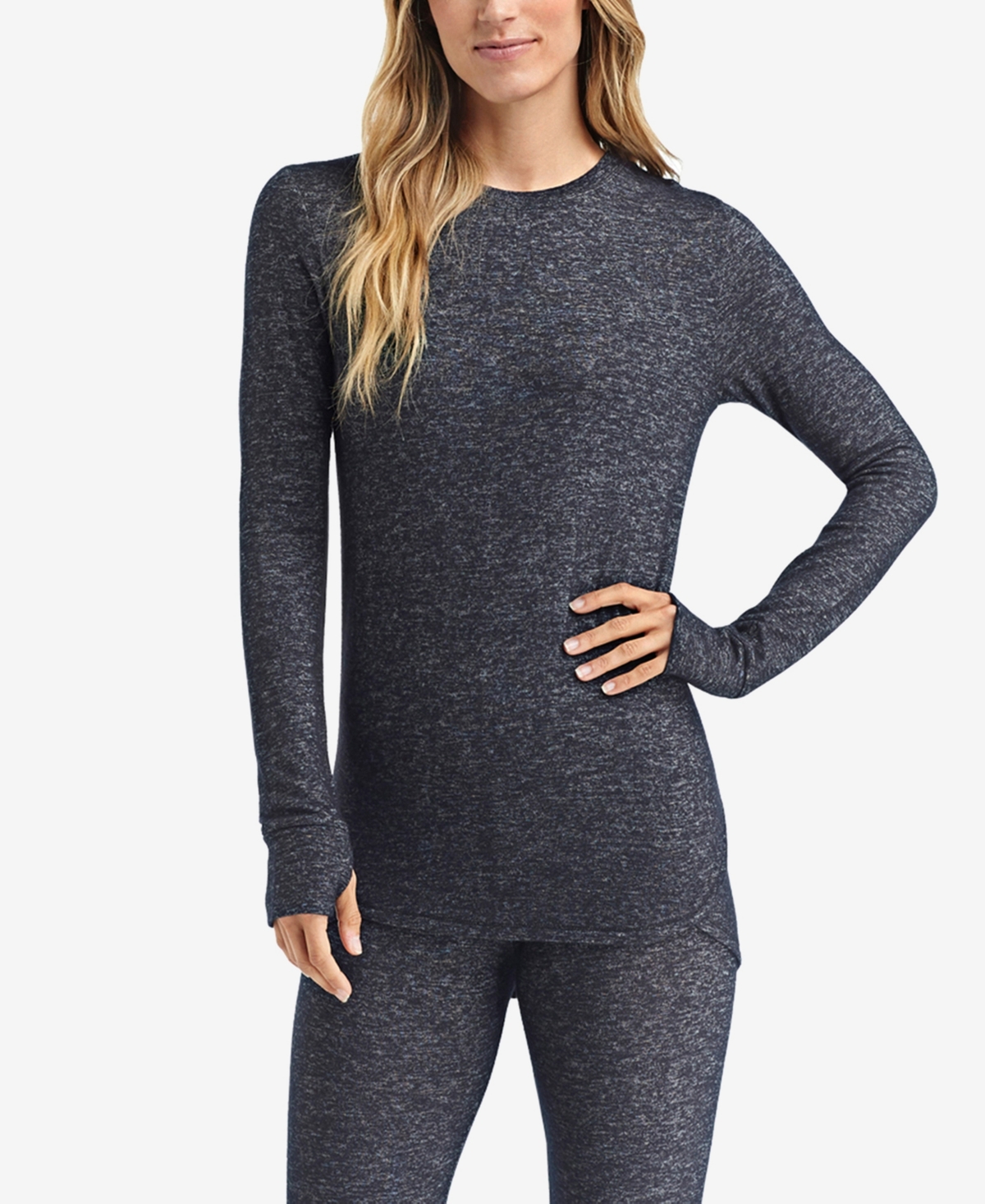 Cuddl Duds Petite Soft Knit Crewneck Top In Black