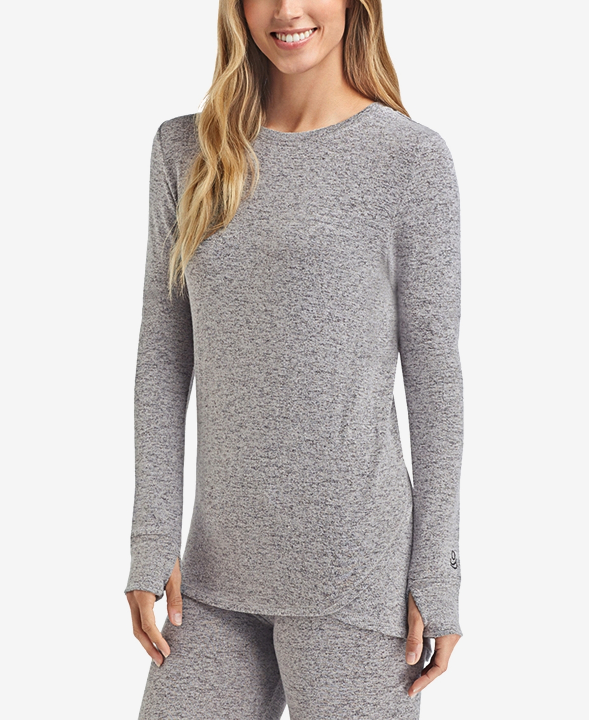 Cuddl Duds Petite Soft Knit Crewneck Top In Gray