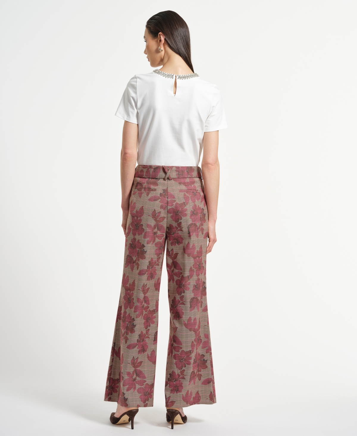 Isaac Mizrahi Women's Wide Leg Belted Plaid Pants In Multi