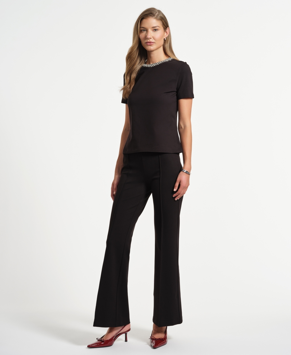 Isaac Mizrahi Women's Jewel Neck T-shirt In Black