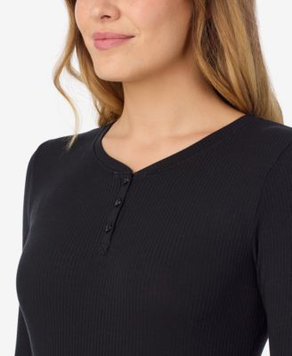 Stretch Rib Long Sleeve Henley Top