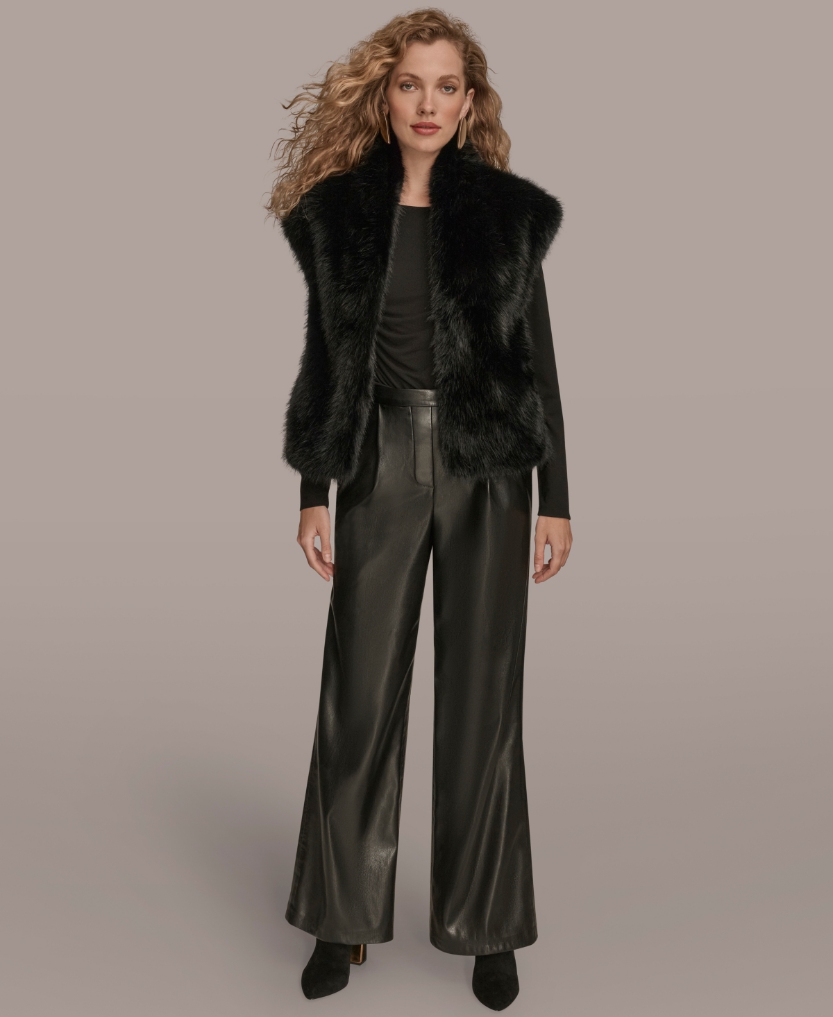 Donna Karan New York Faux Fur Vest In Black