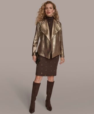 Women's Self Tie Belt Metallic Belted Jacket