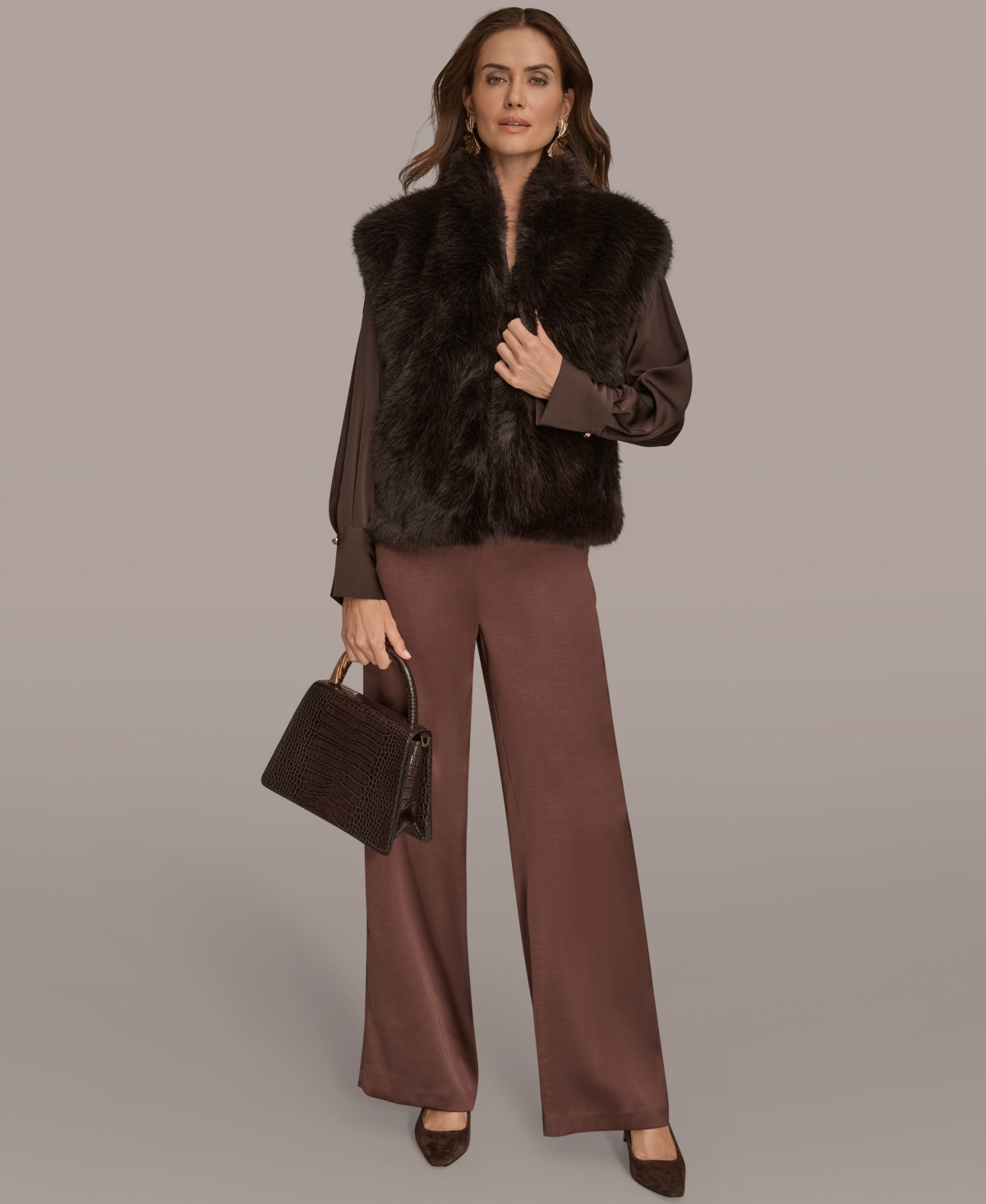 Donna Karan New York Faux Fur Vest In Purple