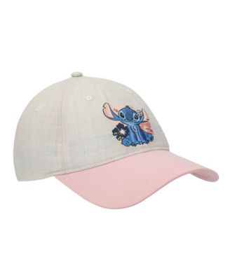 Stitch Embroidered Character & Flowers Women's White & Pink Unstructured Baseball Cap