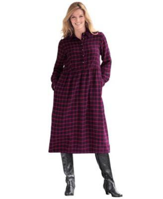 Plus Size Plaid Flannel A-Line Shirtdress