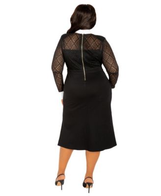 Plus Size Collared Lace Midi Dress