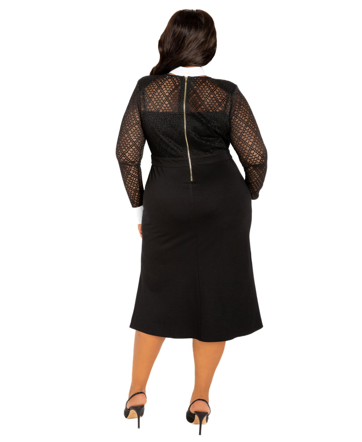 Женское платье Buxom Couture Plus Size Collared Lace Midi, цвет: Чёрный — фото 3