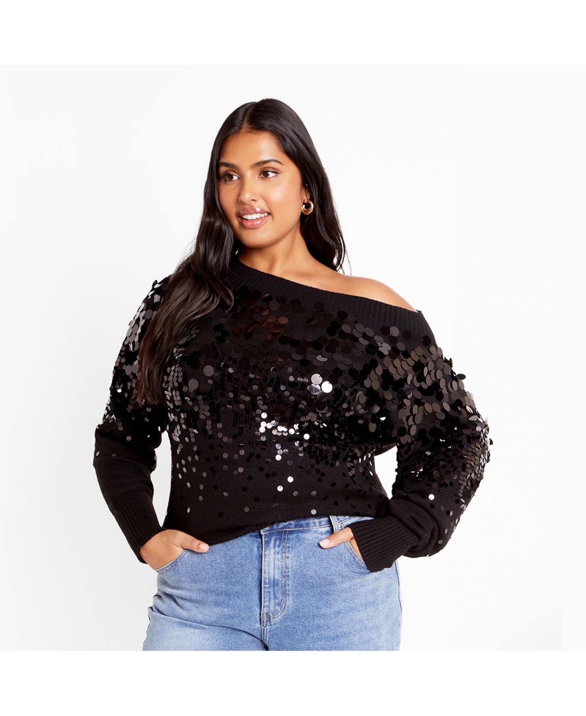 City Chic Plus Size Braylin Sequin Jumper - Black
