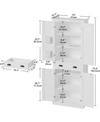 Kitchen Pantry with Barn Doors, Drawer, 4 Adjustable Shelves, White