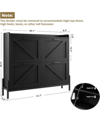 Shoe Storage Cabinet with 4 Flip Drawers, Metal Legs, Black
