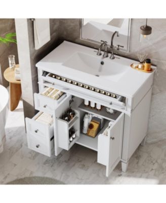 36" Rubberwood And MDF Solid Wood Frame 4 Drawers & 2 Doors Bathroom Vanity with Sink