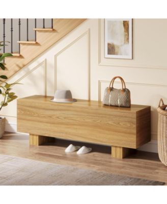 47.2" Entryway Bench, Wooden Bedroom Bench End of Bed, Easy Assembly