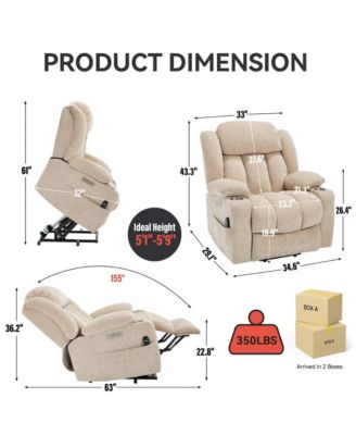 Power Lift Recliner with Heat & Massage, Electric Chenille Chair with USB Port, Cup Holders & Heavy-Duty 350 LBS Support-Maison Boucle