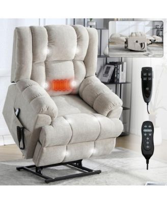 Chenille Power Lift Recliner for Seniors with Heat & Massage, Dual Motor Electric Chair, Infinite Position