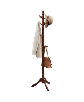 Adjustable Height Solid Wood Coat Rack with 10 Hooks for Entryway or Office