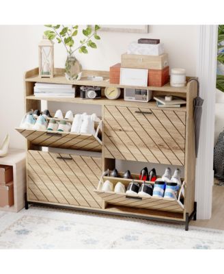 4 Door Shoe Rack, Freestanding Modern Shoe Storage Cabinet, for Living Room, Entryway