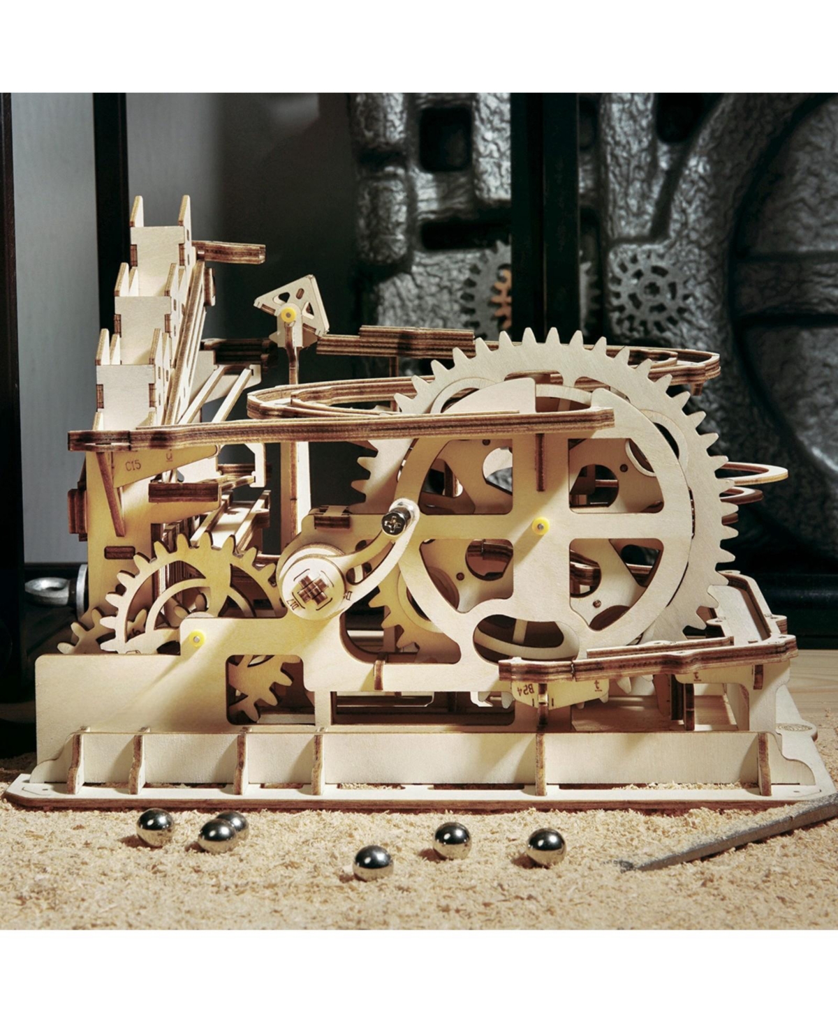 Robotime Marble Run Wooden 3D Jigsaw Puzzle Puzzles for Teens Boys Adults, Beige, 10"9.3"7.3"