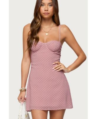 Womens Polka Dot Cupped Chiffon Mini Dress