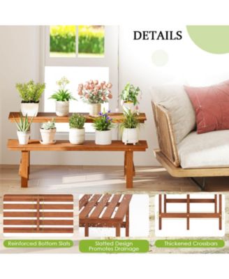 2 Tier Wood Plant Stand with Teak Oil Finish Indoor & Outdoor Flower Pot Holder