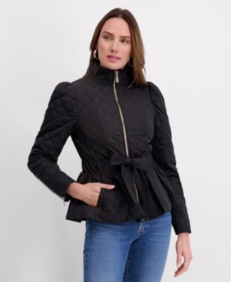 Women's Quilted Puff Sleeved Belted Jacket