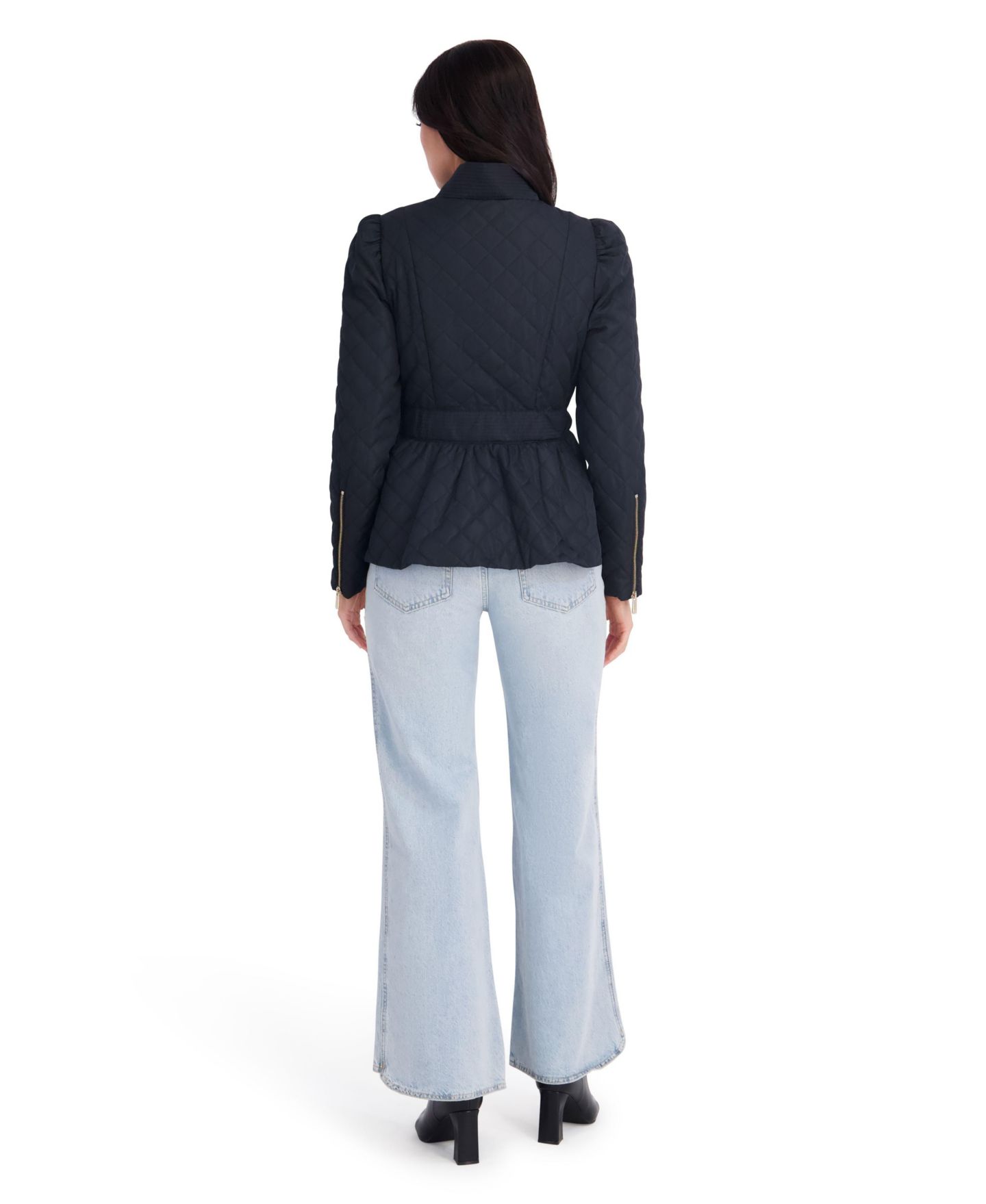 Женская куртка Kensie Quilted Peplum With Self-Tie Waist And Stand Collar, цвет: Чёрный — фото 2