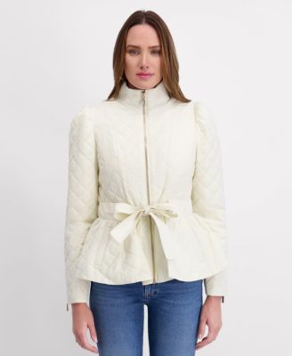 Women's Quilted Puff Sleeved Belted Jacket