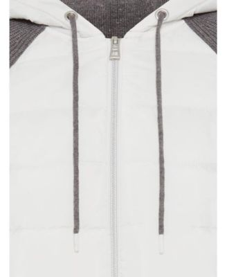 Women's Zip Front Mixed Media Hooded Jacket