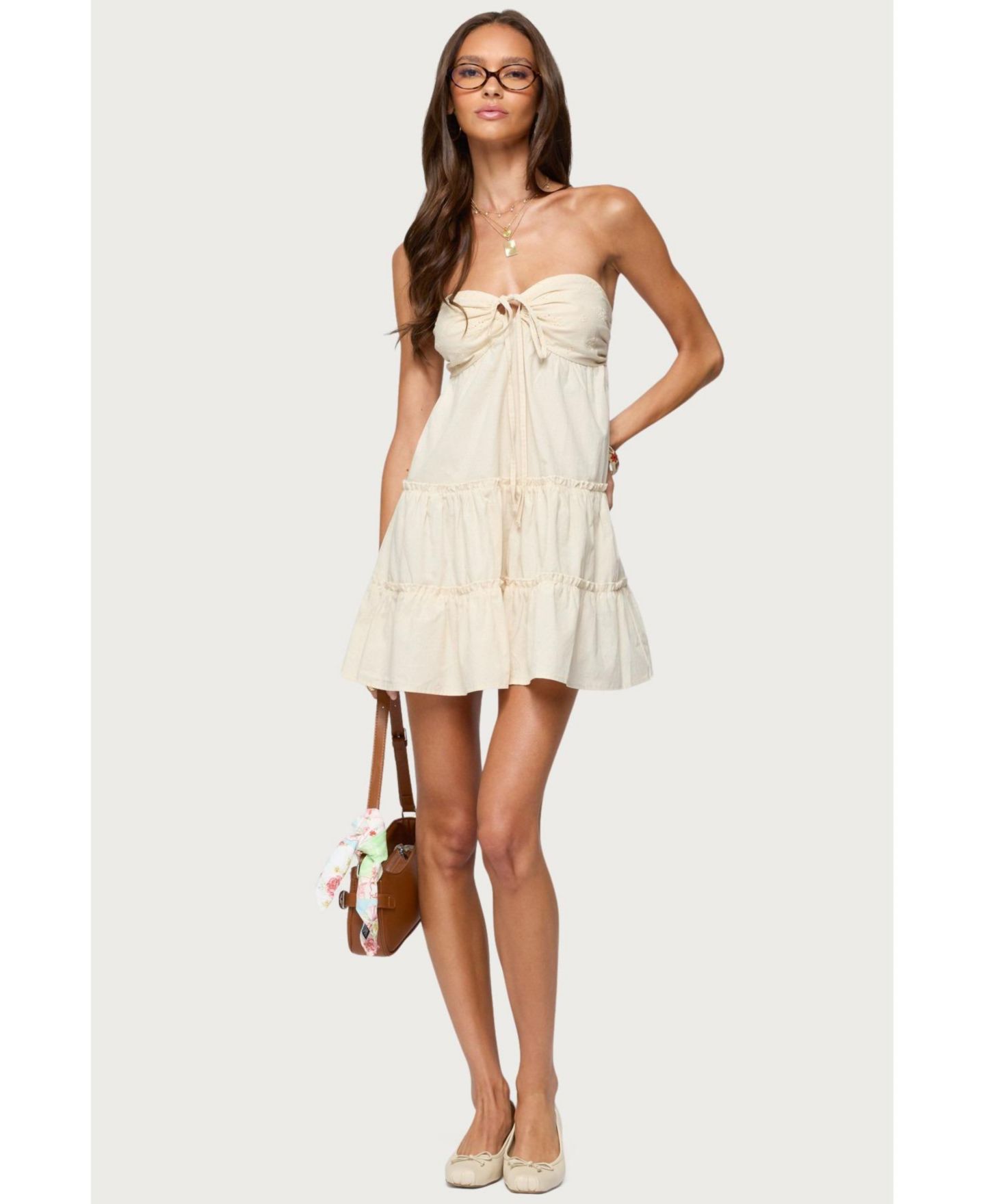 Женское платье Edikted Safie Strapless Tiered Mini, цвет: Кремовый — фото 3