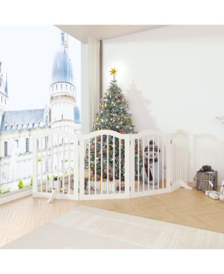 27.6" Height Tall Freestanding Pet Gate 4 Panels Foldable Dog Gate Solid Wood Folding Safety Fence Wooden Dog Gate