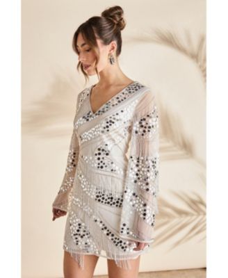Women's Flare Sleeve Sequin Mini Dress