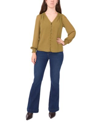 Petite V-Neck Smocked-Shoulder Blouse